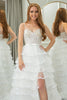 Load image into Gallery viewer, White A Line Spaghetti Straps Tiered Long Corset Prom Dress With Slit