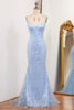 Load image into Gallery viewer, Glitter Light Blue Mermaid Long Prom Dress With Sequined Appliques