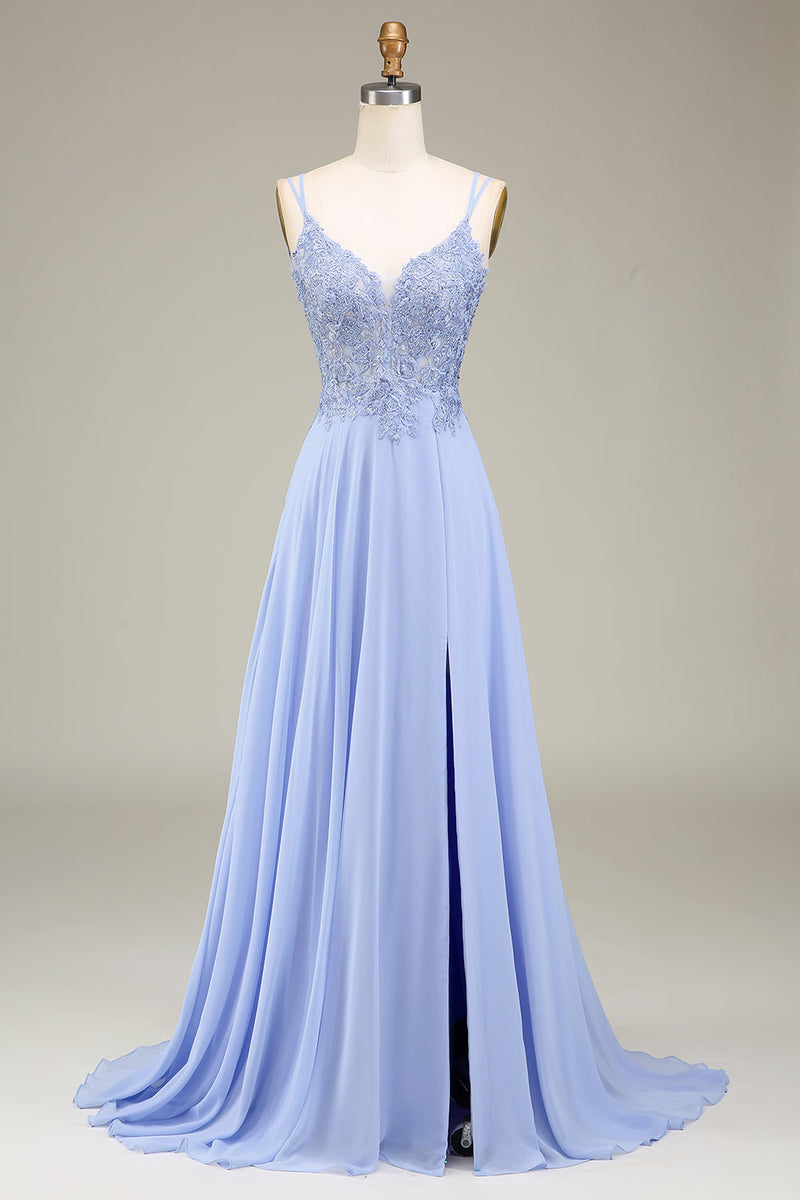 Load image into Gallery viewer, A-Line Lavender Long Prom Dress with Appliques