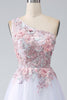 Load image into Gallery viewer, A-Line One Shoulder Pink Prom Dress with Appliques