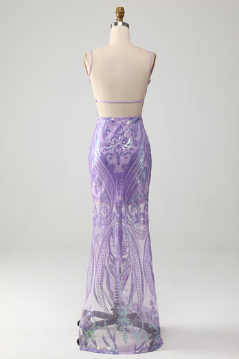 Light Purple Backless Prom Dress with Sequins