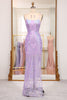 Load image into Gallery viewer, Glitter Lilac Mermaid Spaghetti Straps Backless Long Prom Dress With Embroidery