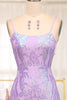 Load image into Gallery viewer, Glitter Lilac Mermaid Spaghetti Straps Backless Long Prom Dress With Embroidery