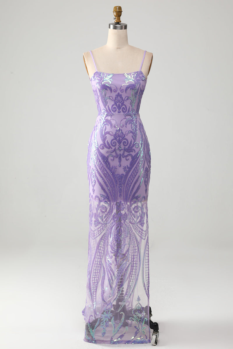 Load image into Gallery viewer, Light Purple Backless Prom Dress with Sequins