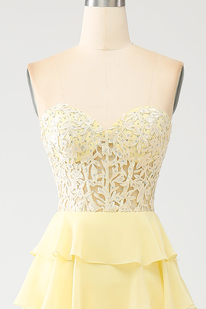 Load image into Gallery viewer, Yellow Sweetheart Tiered Prom Dress