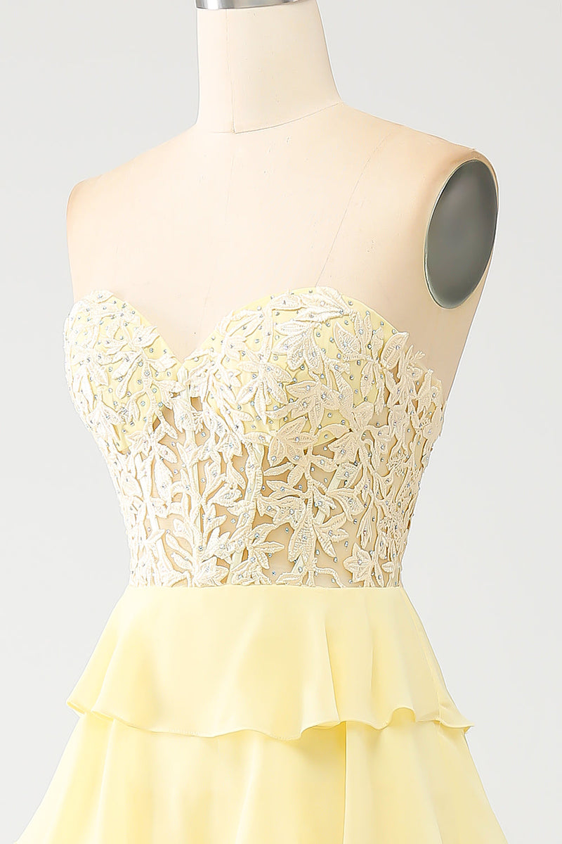 Load image into Gallery viewer, Yellow Sweetheart Tiered Prom Dress