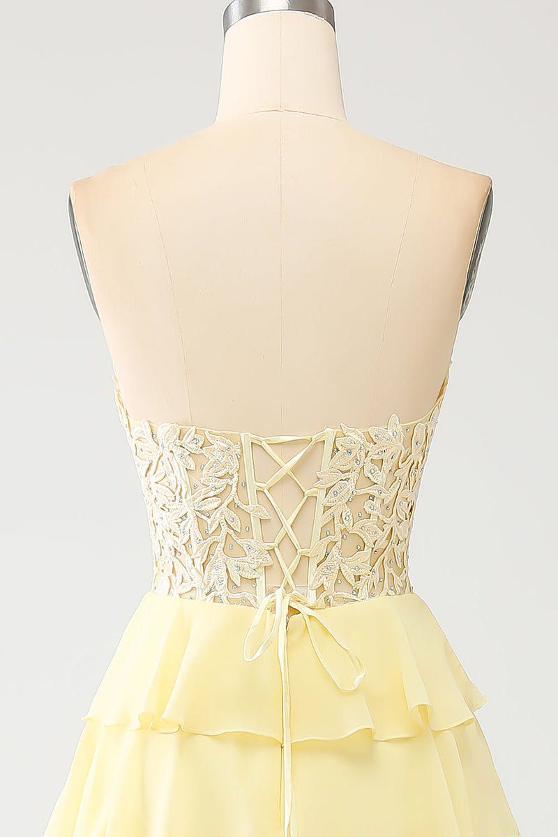 Load image into Gallery viewer, Yellow Sweetheart Tiered Prom Dress