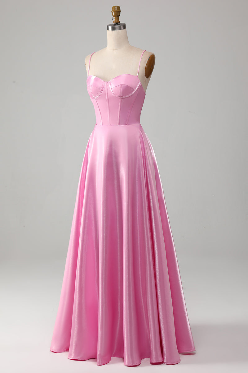 Load image into Gallery viewer, A-Line Spaghetti Straps Pink Corset Prom Dress