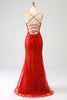 Load image into Gallery viewer, Glitter Red Mermaid Long Sequins Prom Dress with Slit