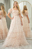 Load image into Gallery viewer, Champagne A Line Square Neck Long Prom Dress With Short Sleeves