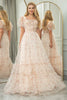 Load image into Gallery viewer, Champagne A Line Square Neck Long Prom Dress With Short Sleeves