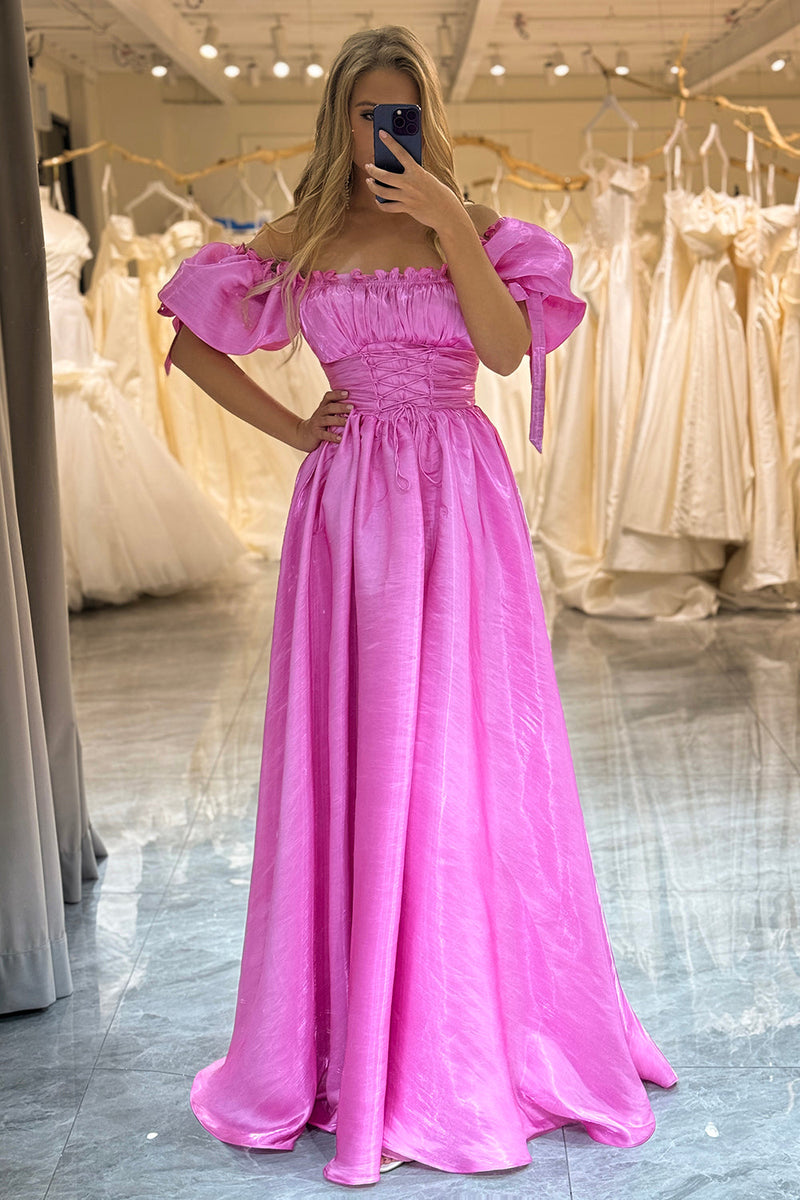 Load image into Gallery viewer, Fuchsia A Line Convertible Long Prom Dress