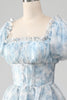 Load image into Gallery viewer, A Line Square Neck Light Blue Tiered Prom Dress with Ruffles