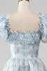 Load image into Gallery viewer, A Line Square Neck Light Blue Tiered Prom Dress with Ruffles