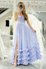 Load image into Gallery viewer, Lavender A Line Spaghetti Straps Tiered Long Corset Prom Dress With Slit