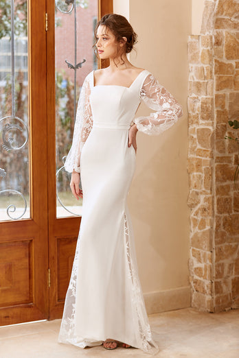 White Mermaid Long Sleeves Wedding Dress