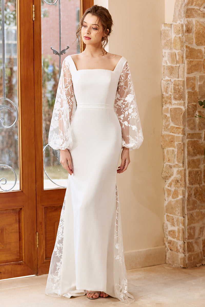 Load image into Gallery viewer, White Mermaid Long Sleeves Wedding Dress