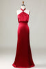 Load image into Gallery viewer, Mermaid Halter Sleeveless Burgundy Bridesmaid Dress