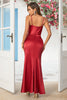 Load image into Gallery viewer, Mermaid Spaghetti Straps Burgundy Long Bridesmaid Dress with Split Front