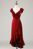 Load image into Gallery viewer, V-Neck Burgundy Bridesmaid Dress with Ruffles