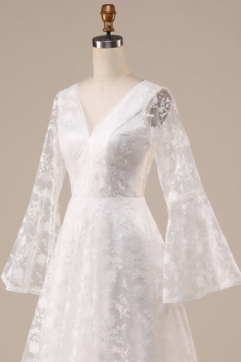 Ivory Lace Flare Sleeves A-Line Wedding Dress