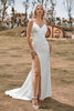 Load image into Gallery viewer, Ivory Boho Satin Simple Mermaid Wedding Dress with Slit