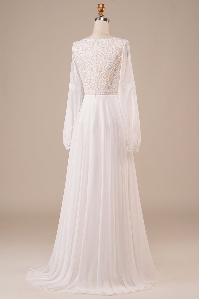 Load image into Gallery viewer, Long Sleeves Ivory Wedding Dress with Lace