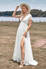 Load image into Gallery viewer, Deep V-neck Simple Boho Wedding Dress with Slit