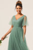 Load image into Gallery viewer, Eucalyptus V Neck Open Back A Line Bridesmaid Dress