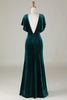 Load image into Gallery viewer, Velvet V-Neck Peacock Bridesmaid Dress with Ruffles