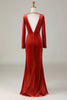 Load image into Gallery viewer, Velvet Mermaid Terracotta Bridesmaid Dress with Long Sleeves