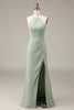 Load image into Gallery viewer, Matcha Halter Neck Sheath Pleated Bridesmaid Dress with Slit