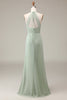 Load image into Gallery viewer, Matcha Halter Neck Sheath Pleated Bridesmaid Dress with Slit