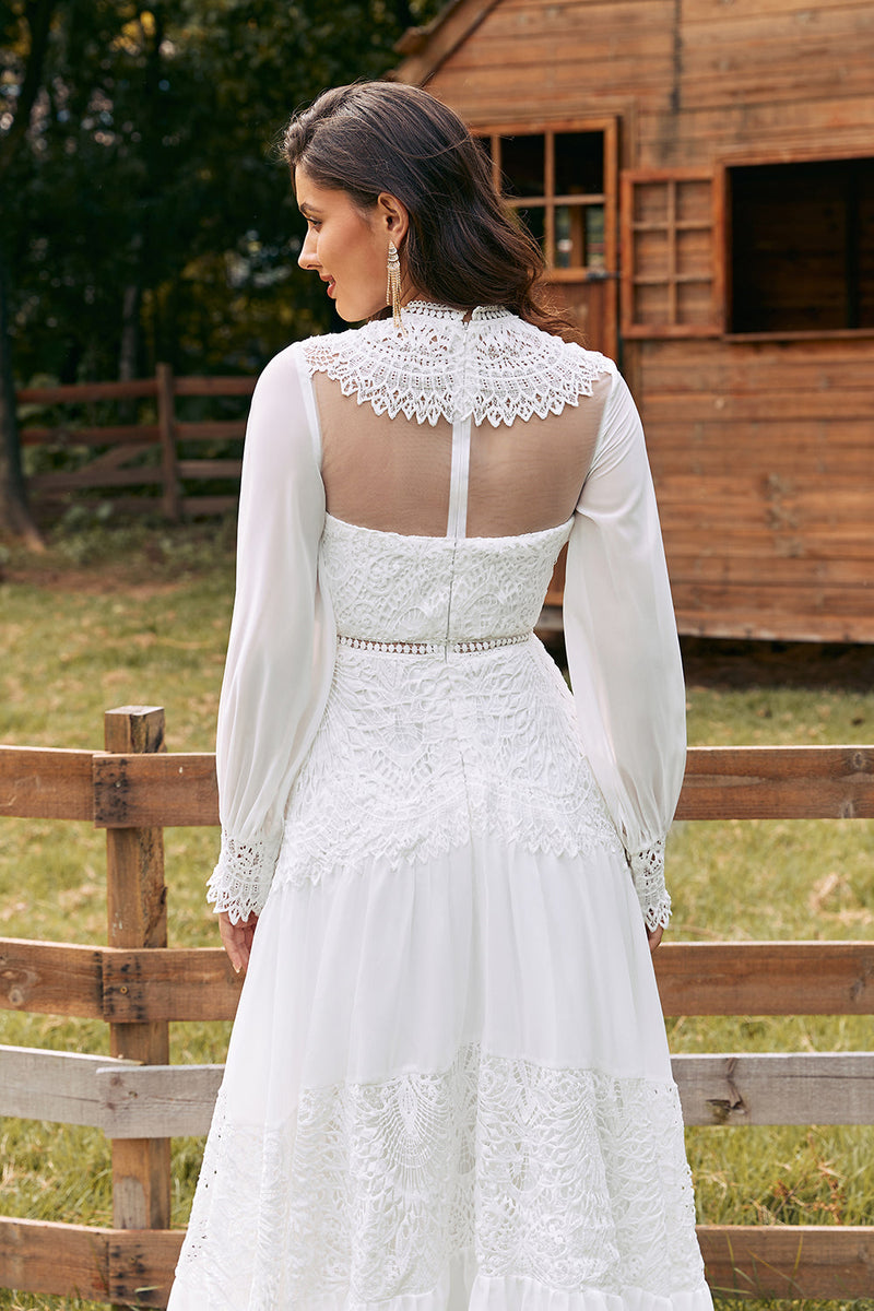 Load image into Gallery viewer, Ivory Long Sleeves Boho Wedding Dress with Lace