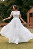 Load image into Gallery viewer, Ivory Short Sleeves Boho Chiffon Wedding Dress with Lace