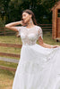 Load image into Gallery viewer, Ivory Short Sleeves Boho Chiffon Wedding Dress with Lace