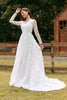 Load image into Gallery viewer, Ivory A-Line V-Neck Lace Sweep Train Wedding Dress with Sleeves