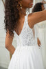 Load image into Gallery viewer, Ivory Scoop Neck Boho Chiffon Wedding Dress with Lace