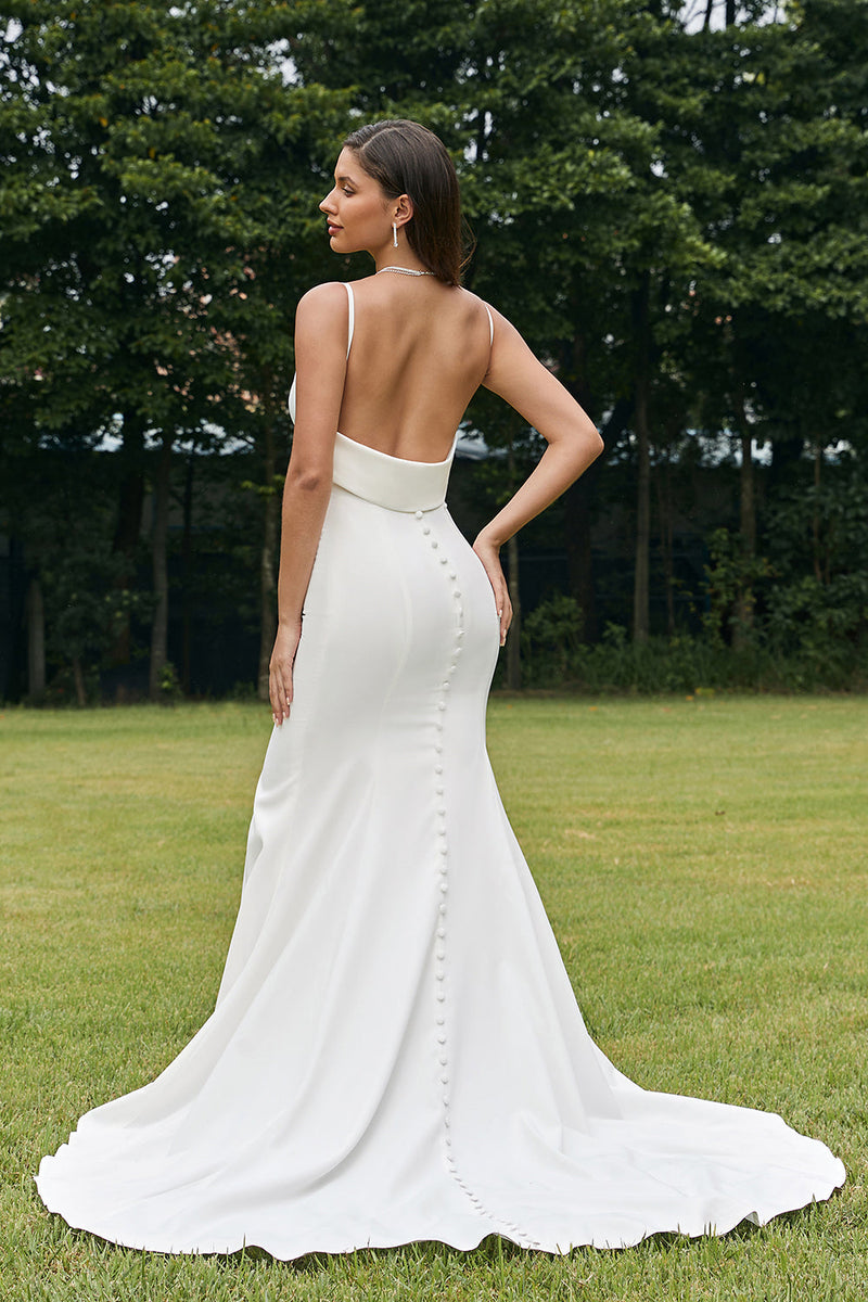 Load image into Gallery viewer, Simple Ivory Mermaid Backless Boho Wedding Dress