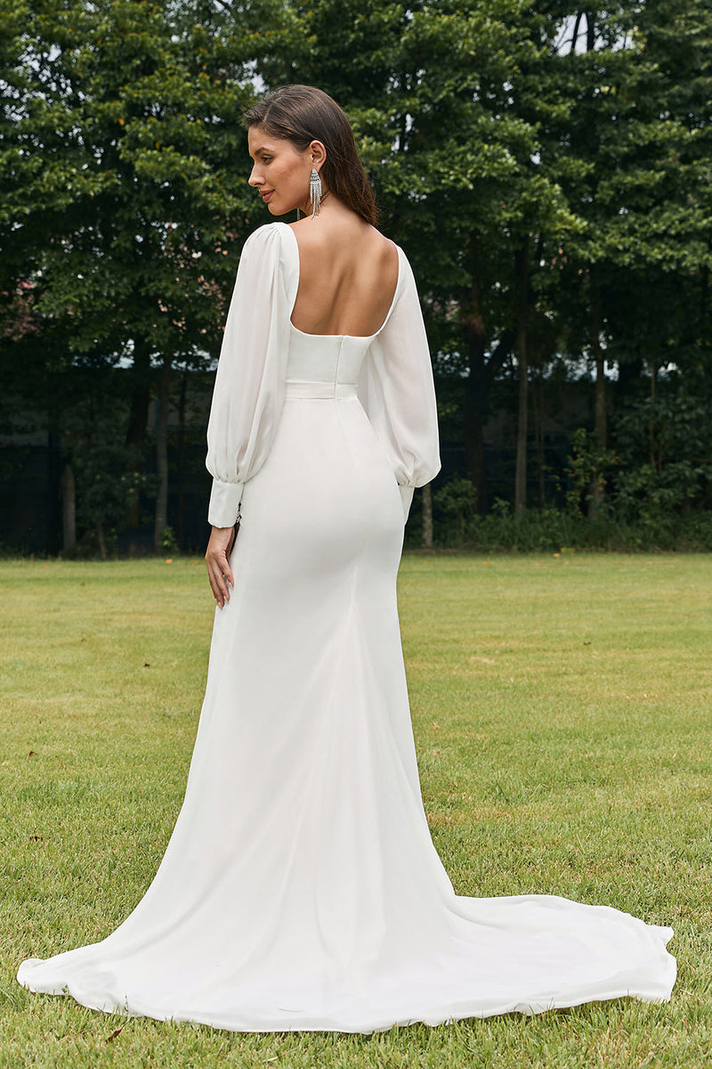 Load image into Gallery viewer, Simple Ivory Mermaid Backless Boho Wedding Dress