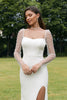 Load image into Gallery viewer, Ivory Illusion Long Sleeves Backless Mermaid Wedding Dress with Slit