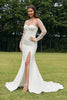 Load image into Gallery viewer, Simple Ivory Detachable Illusion Long Sleeves Mermaid Wedding Dress with Slit