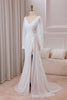 Load image into Gallery viewer, Ivory V-neck Long Sleeves A-line Chiffon Bridal Dress