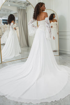 Ivory Sweetheart Detachable Flare Sleeves Boho Wedding Dress