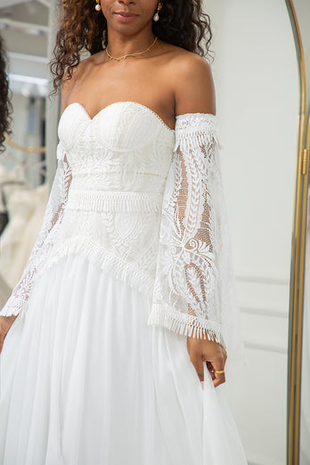 Ivory Sweetheart Detachable Flare Sleeves Boho Wedding Dress