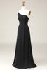 Load image into Gallery viewer, Black A-line Chiffon One Shoulder Floor Length Bridesmaid Dress