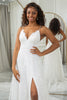 Load image into Gallery viewer, Ivory A-Line Sweep Train Lace Wedding Dress with Slit