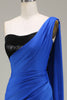 Load image into Gallery viewer, Royal Blue One Shoulder Satin and Sequin Mermaid Pleated Prom Dress with Slit