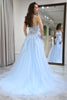 Load image into Gallery viewer, Sky Blue A Line Long Corset Appliqued Prom Dress With Slit