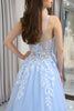 Load image into Gallery viewer, Sky Blue A Line Long Corset Appliqued Prom Dress With Slit